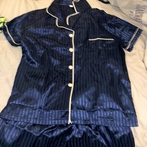 Navy blue silk pajama set